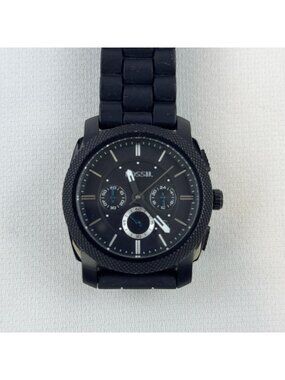 Fossil Mens Black Stainless Steel Chronograph Watch FS-4487 Silicone Strap